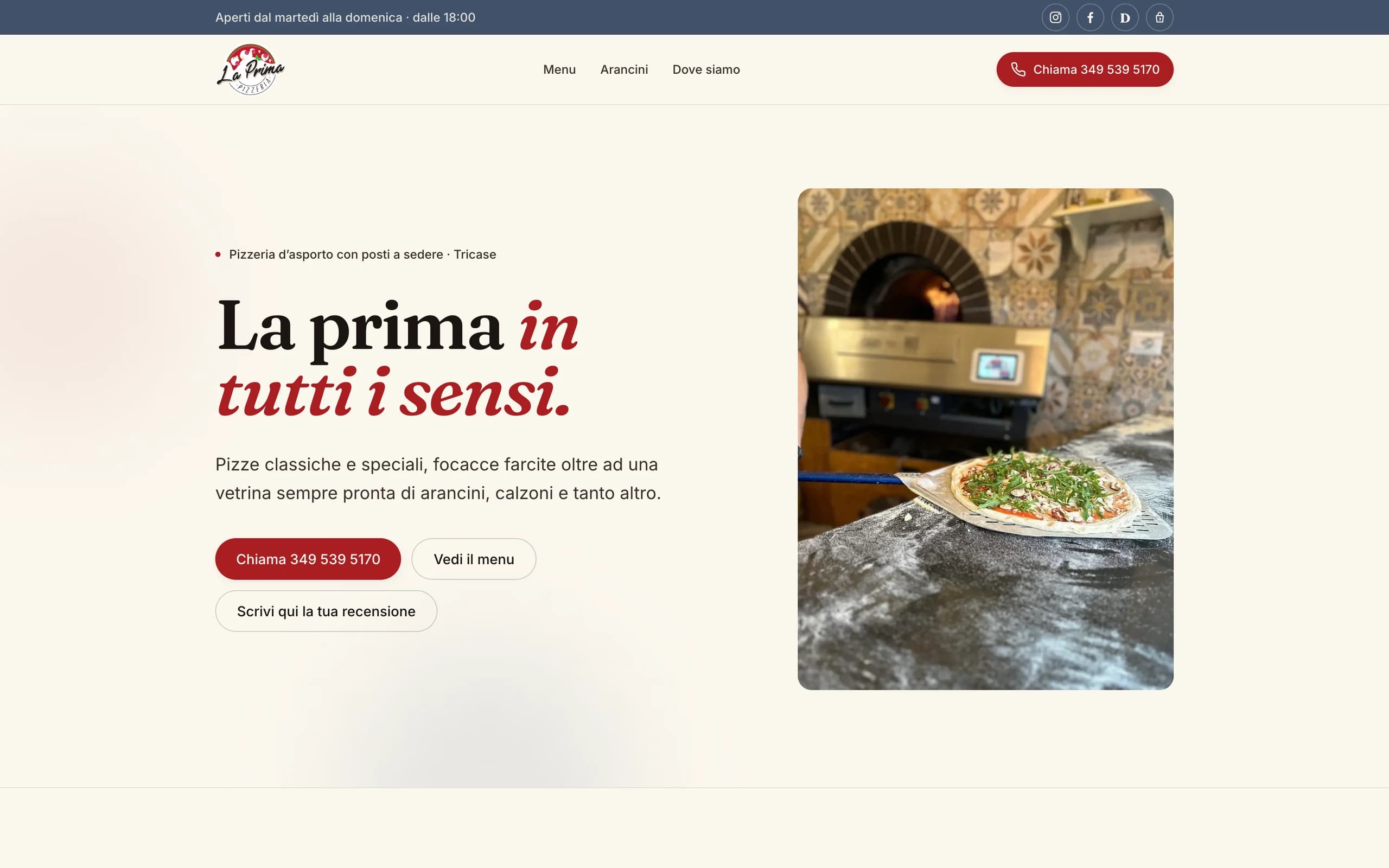 Pizzeria La Prima — anteprima del sito